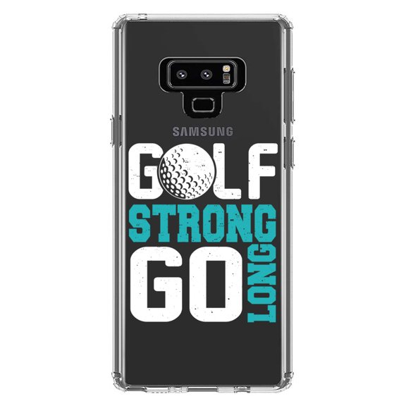 DistinctInk Clear Shockproof Hybrid Case for Samsung Galaxy Note 9 - TPU Bumper Acrylic Back Tempered Glass Screen Protector - Golf Strong Go Long