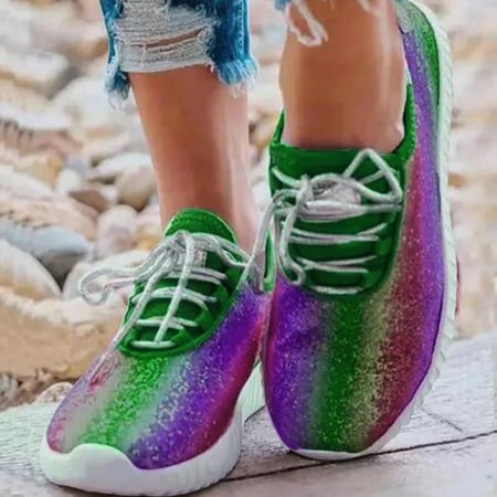 

Aayomet Womens Sneakers Casual Sequined Flat Shoes Fashion Rainbow Women s Single Color Women s Green 8