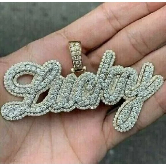 Charm 2Ct Lab Created Diamond Round Customize Letter Name Pendant 14K Yellow Gold Plated 925 Silver