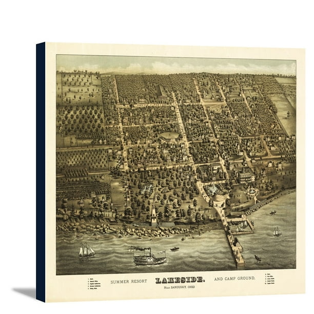 Lakeside, Ohio Panoramic Map (16x13 Gallery Wrapped Stretched Canvas