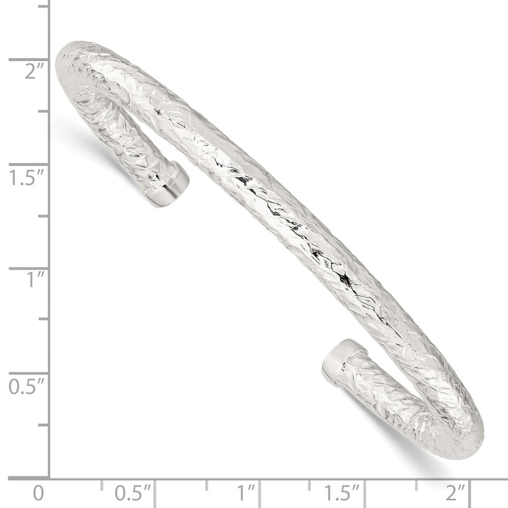 Diamond2Deal 925 Sterling Silver Polished Textured Cuff Bangle Bracelet for Men