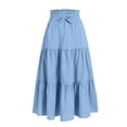 thumbnail image 6 of Wuxian Youth Girls Skirts Bohemian Solid Color High Waist Casual Ruffled Tiered Flowy Loose Fit Tunic Long Skirt Summer Comfortable A-Line Vacation Beach Dailywear,Light Blue,4-5 Years, 6 of 7
