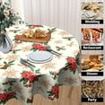 thumbnail image 4 of Christmas Red Flowers and Brown Leaf Tablecloth Holly Berries Flower Round Tablecloth 60 Inch for Farmhouse Kitchen Decor Polyester Fabric Winter Table Cover for Party Outdoor Camping Holiday, 4 of 5