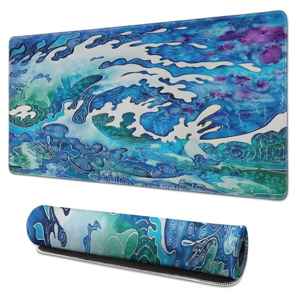 Tapis de Souris Vert et Bleu Imperméable, Caoutchouc+multispandex Antidérapant pour Bureau Maison Jeu 31.5x15.7 Pouces