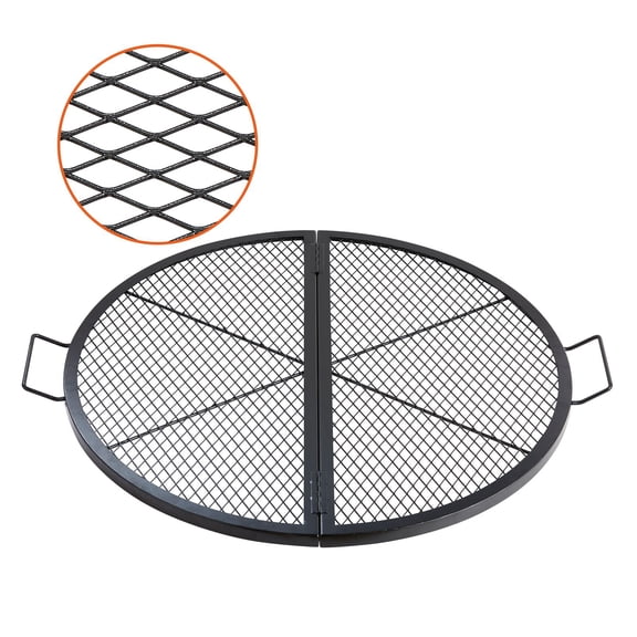 X-Marks Fire Pit Grill Grate, Foldable Round Cooking Grate, Heavy Duty Steel Campfire BBQ Grill Grid with Handle and Support X Wire, Portable Camping Cookware for Outside Party, 36 Inch Black