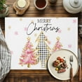 thumbnail image 3 of Merry Christmas Placemats Set of 2, White Pink Gold Watercolor Christmas Tree Table Mats Washable Heat-Insulation Non-Slip Place Mats for Kitchen Dinner Table Indoor Outdoor Decor,13x19 Inch, 3 of 9