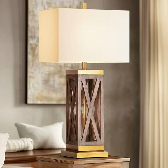 31" Resin Table Lamp Rustic Farmhouse Beside End Table Lamp for Living Room, Bedroom, Desk
