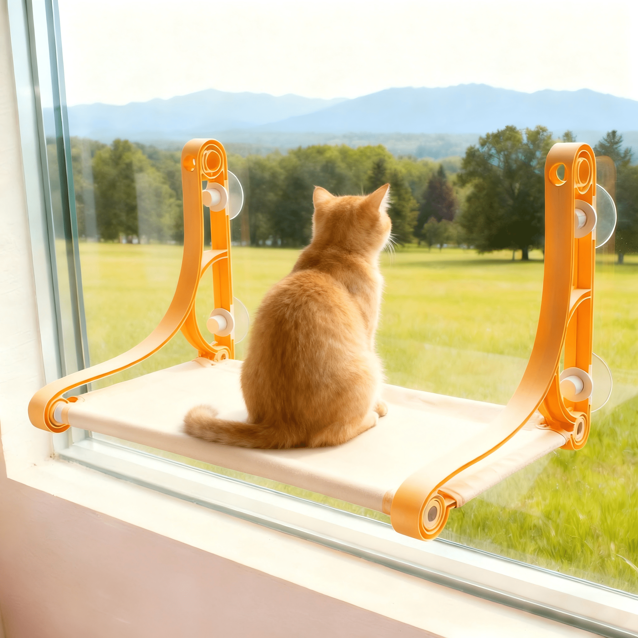 Cat Window Perch, Cozy Hammock with Strong Suction Cups, Holds up to 50 lbs, Yellow
