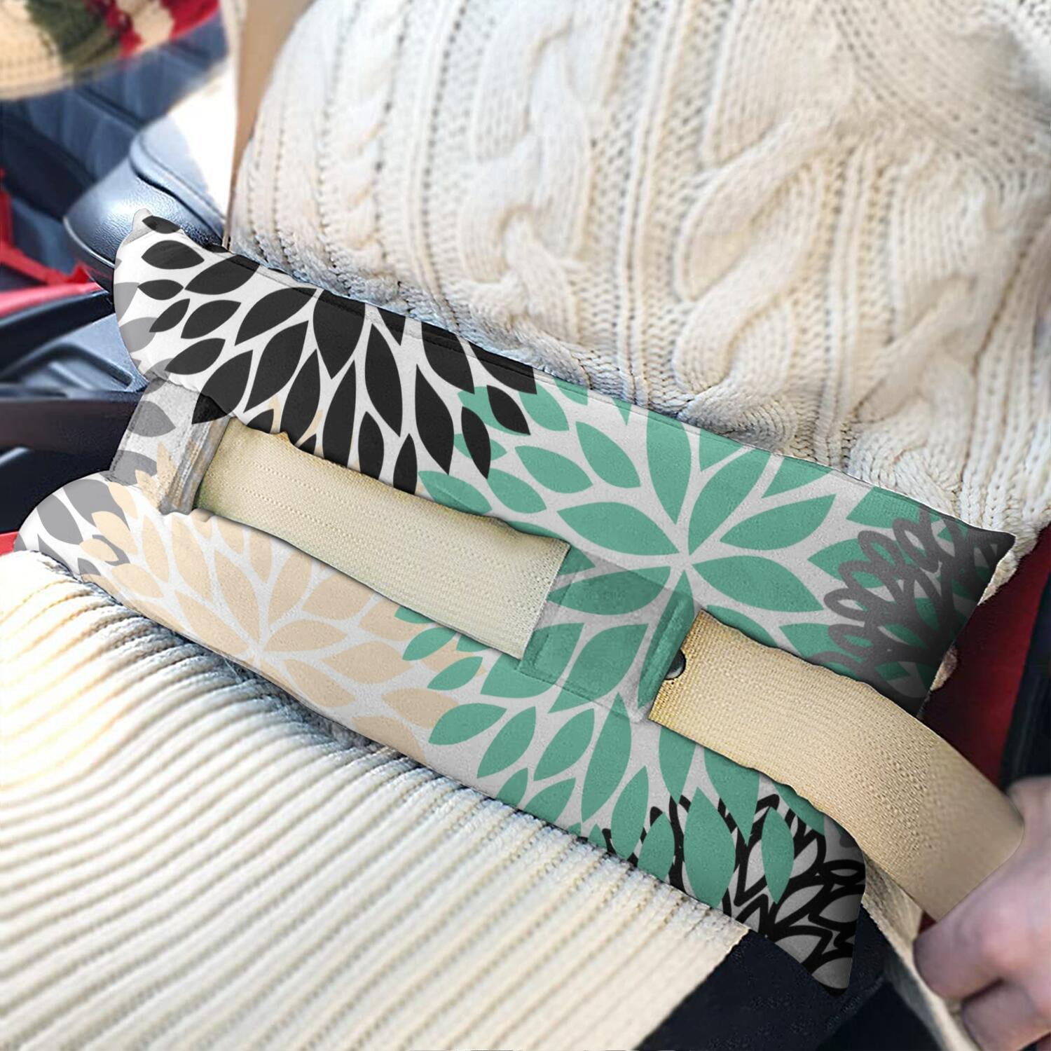 Post-Op Seat Belt Cushion Protective Pillow for Mastectomy & Heart Surgery, Durable Fabric (Geometric Print)