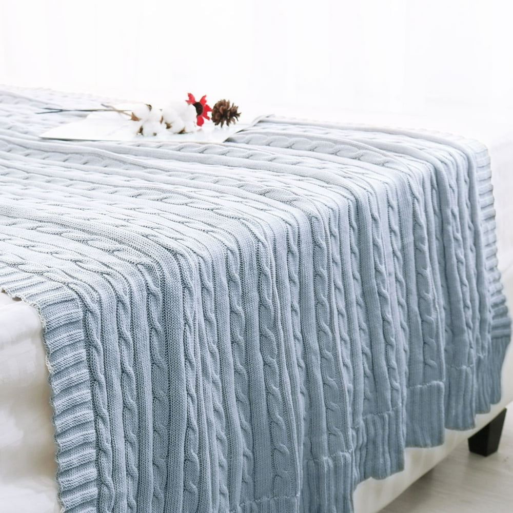 Super Soft Warm Solid Cotton Cable Knit Blanket Throw Rug Sofa Bedding