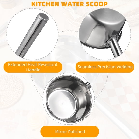 AURARMLET Stainless Steel Water Ladle with Handle, Kitchen Scoop for Home and Restaurant Use