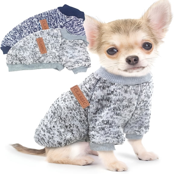TELOLY 2 Pack Dog Sweaters for Small Dogs Winter Fleece Puppy Sweaters Warm Cute Dog Clothes Outfit for Chihuahua Yorkie Dog Classic Sweater Pet Costume