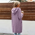 thumbnail image 3 of Bexdxz Women's Hooded Cable Knit Long Cardigan, Chunky Knit Sweater Coat with Side Pockets, Solid Color Fall Winter Outerwear Light Purple 4XL, 3 of 3