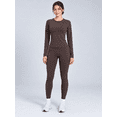 thumbnail image 2 of Women's 2-Piece Workout Set, Raglan Long Sleeve Top and High-Waisted Leggings with Pockets, Coffee Brown, S, 2 of 7
