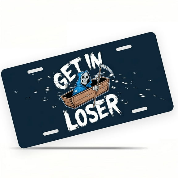 License Plate, Grim Reaper Tease Decorative Front,Personalized Stainless Steel License Plate Cover For Men Women,12.2" X 6.2"