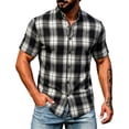 thumbnail image 3 of Busydd Plaid Shirts for Men Casual Stand Collar Button Down Shirt Men Fashion Short Sleeve Summer Shirts 2XL, 3 of 10