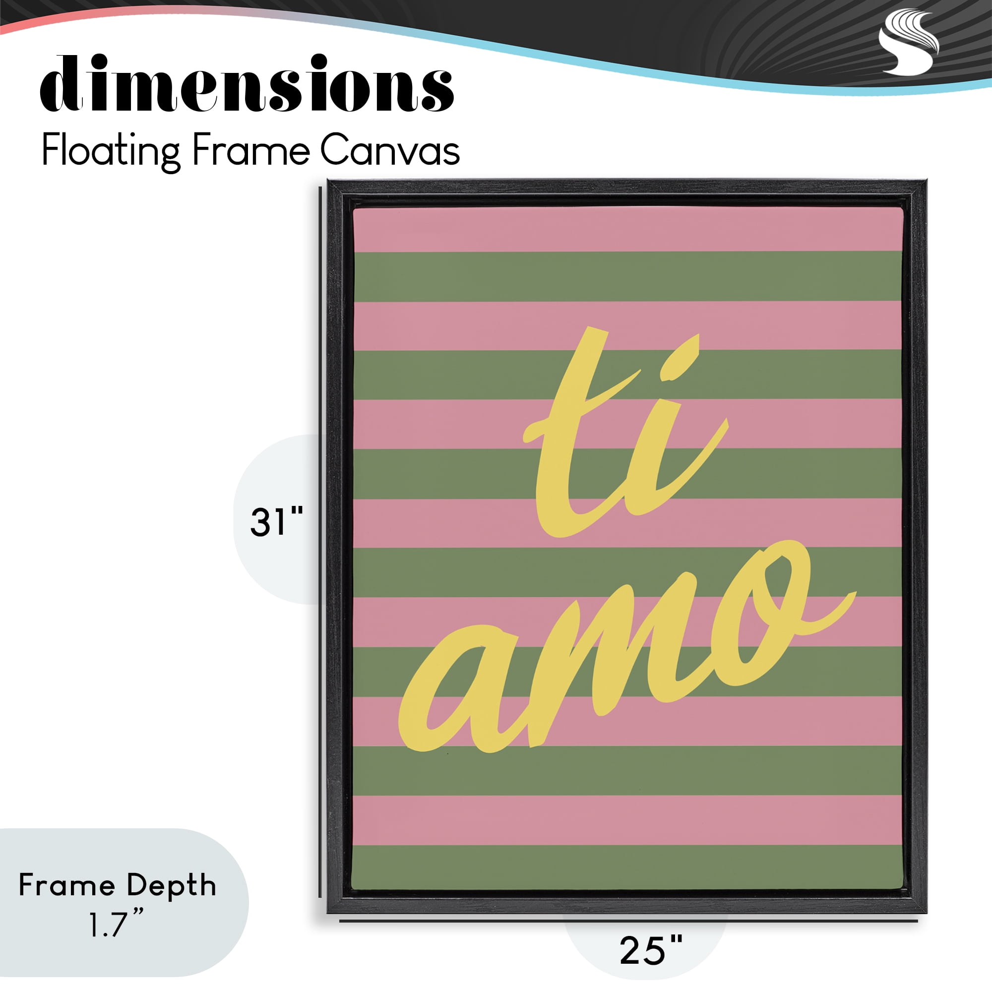 Stupell Industries Ti Amo Pink Green Stripes Black Framed Floater Canvas Wall Art, design by SD Graphics Studio