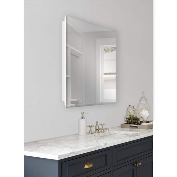 19-5/8 in. x 26 in. Rectangular Recessed or Surface Mount Beveled Frameless Medicine Cabinet with Mirror