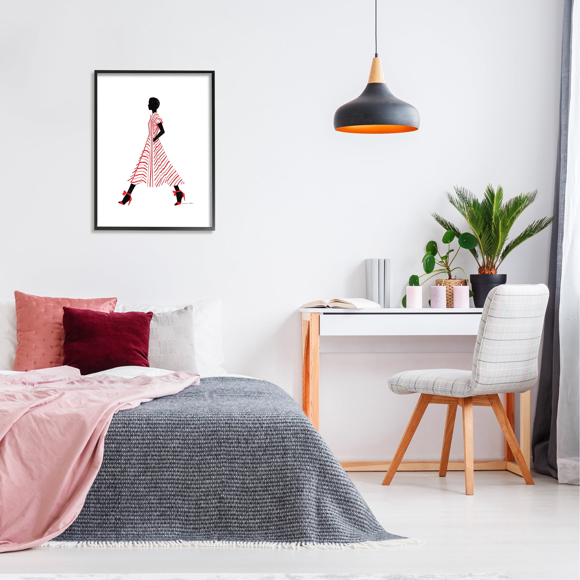 Stupell Industries Trendy Girl in Red Beauty & Fashion Painting Black Framed Art Print Wall Art, 24 x 30