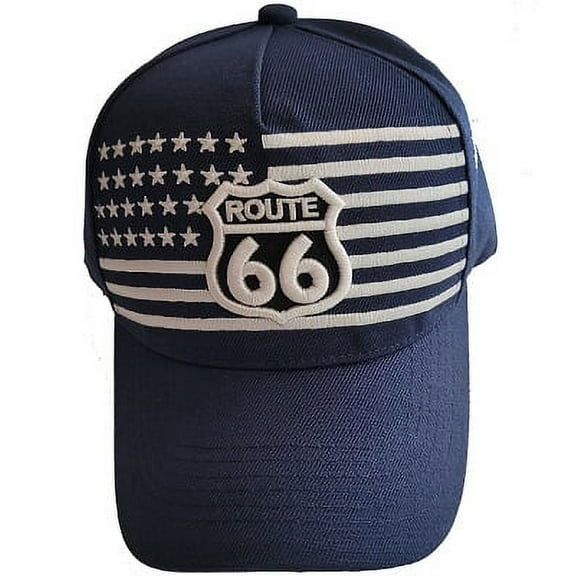 Route 66 26 Silver Stars Embroidered Baseball Caps - Navy Color - Uni-Sex Style -- FREE USA Shipping--(7508-123n)