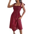thumbnail image 3 of Lucakuins Vestido de tirantes para mujer, sin mangas, con cordones, plisado, a cuadros, vestido midi de verano para uso diario informal Lucakuins  moda, 3 of 7