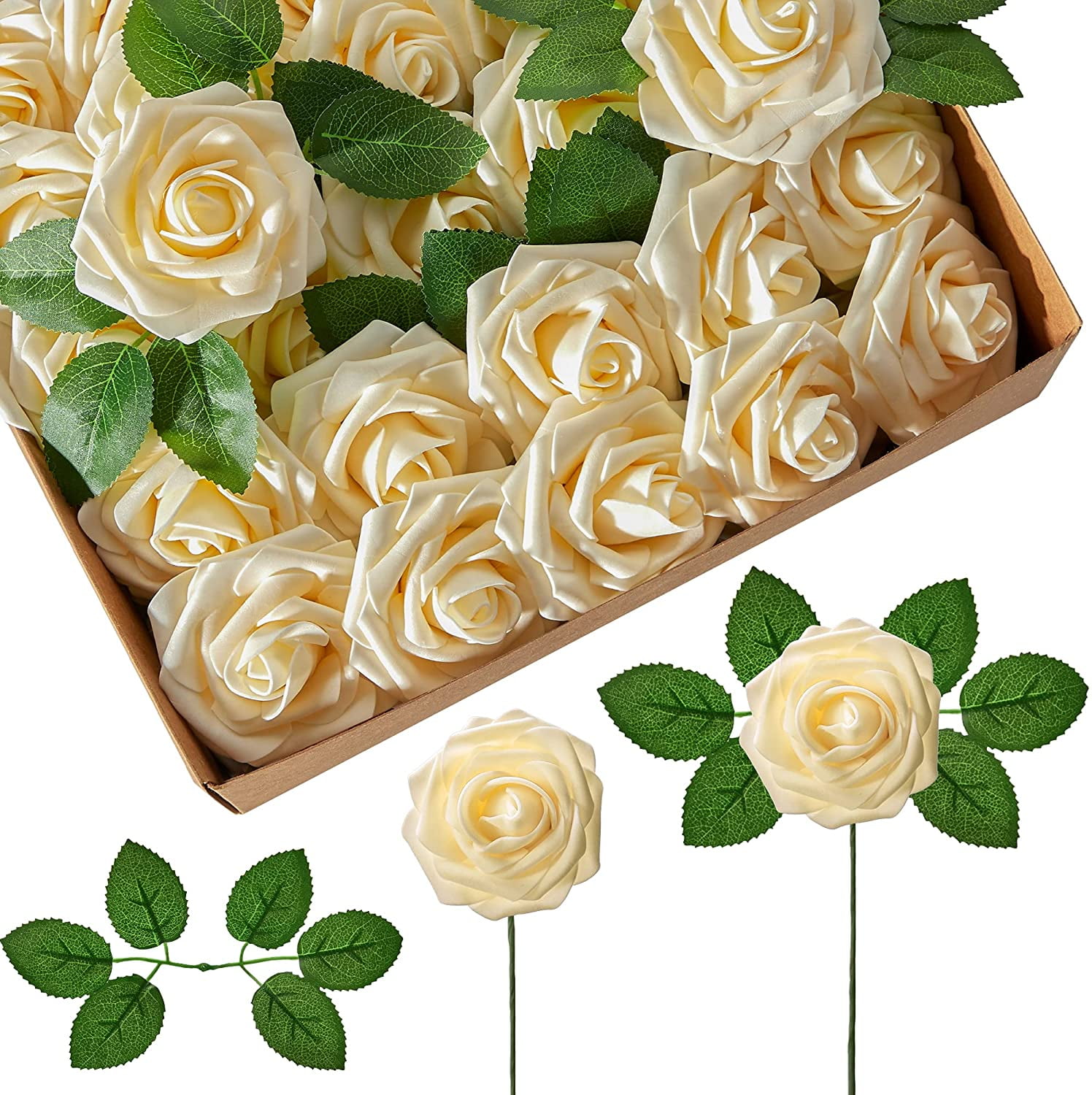 AIMTYD Artificial Flowers, 50 Pcs Faux Flowers Fake Flowers White Roses