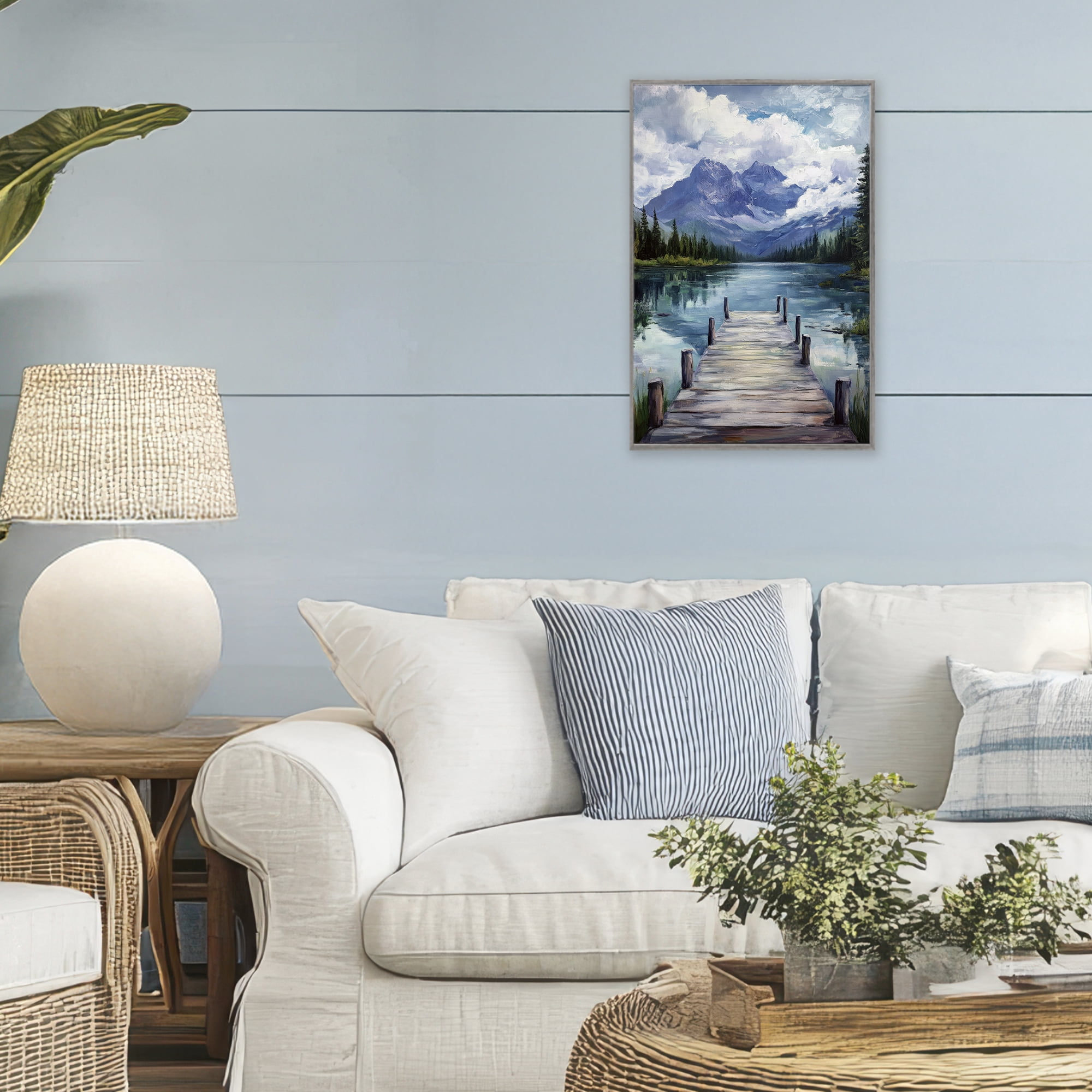 Stupell Industries Weathered Dock on Mountain Lake Gray Framed Giclee Art, design by Petal Prints Design