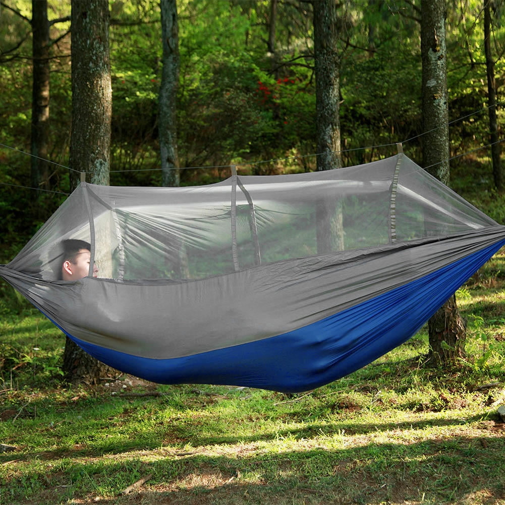 YAHHU Portable Camping Hammock with Mosquito Net, Gray/Blue – Lightweight, Breathable Parachute Nylon, Easy‑Install Hanging Bed for Outdoor Relaxation