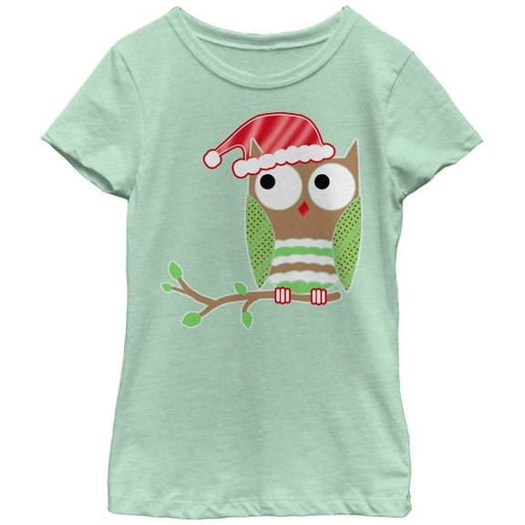 Girl's Lost Gods Christmas Owl  Graphic Tee Mint Medium