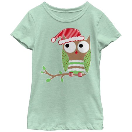 Girl s Lost Gods Christmas Owl Graphic Tee Mint Medium