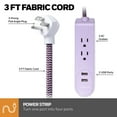thumbnail image 3 of Honeywell Powerstrip with 2 AC Outlets, 2 USB Ports, 3 ft. Fabric Cord (Lavendar/White), 3 of 5