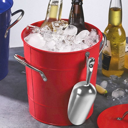 LEORX Ice Bucket for Drinks Red Galvanized Metal Ice Tub for Adults 1 Set
