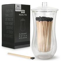 Naaliya Decorative Matches in a Jar with Striker | 100 Long Matches for Candles (4 Inch Matches) | Elegant Double Wall Glass Match Holder with Striker | Black Matches