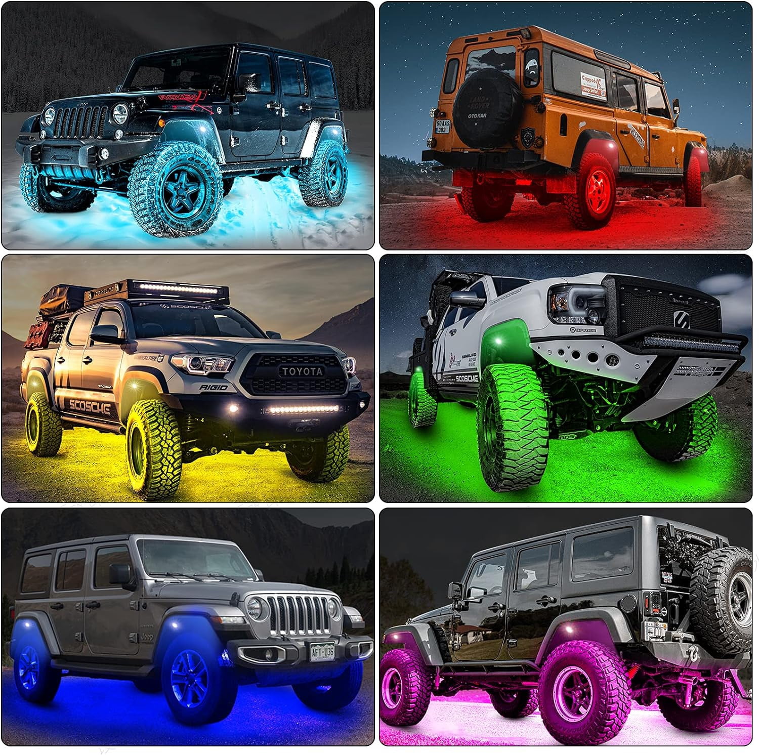 Waterproof RGB LED Rock Lights, 4Pcs Neon Underglow Lighting Kit with APP & Wireless Remote Control, Auto Wheel Exterior Underglow Lights,Under Car Lights for SUV,Truck,AUTO Motorcycle