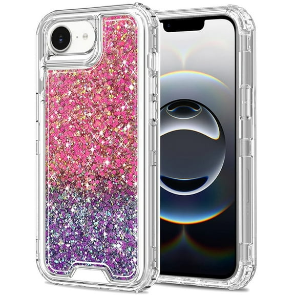 XPM for Apple iPhone 16e Phone Case, Epoxy Bling Glitter Sparkly 3-in-1 Transparent Hybrid Full-Body Shockproof PC Bumper Cover for Apple iPhone 16 E (6.1") (Hot Pink   Purple)