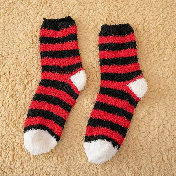 Dyfzdhu Thermal Socks For Women Autumn Winter Striped Coral Warm Thick Home Socks Stockings