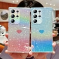 thumbnail image 2 of for Samsung Galaxy S22 Ultra Case Iridescent Holographic, Gradient Bling Glitter Clear Phone Case with Camera Lens Cover Soft Shockproof Cute Heart S22 Ultra Case for Women Girls 6.8" (Blue Heart), 2 of 9