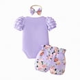 thumbnail image 4 of TOWED22 Baby Girl Summer Clothes Cute Bowknot Romper Shorts Outfits Ruffle Short Sleeve Bodysuit Tops Newborn Set Outfit Light Purple,6-9 M, 4 of 5