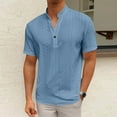 thumbnail image 2 of fatyb Mens Casual Tshirts Stand Collar V Neck Eyelet Embroidery Shirts Lightweight Summer Beach Tops, 2 of 6