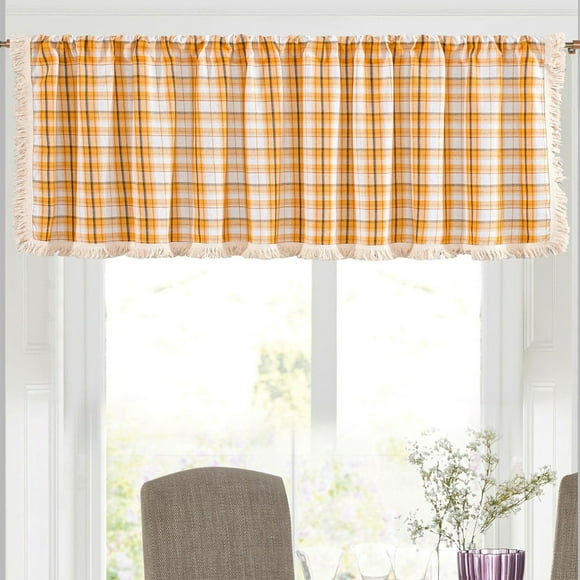 Valance Curtains for Kitchen - Window Light Blocking Short Rod Pocket Curtain Panels for Small Window Bathroom Basement