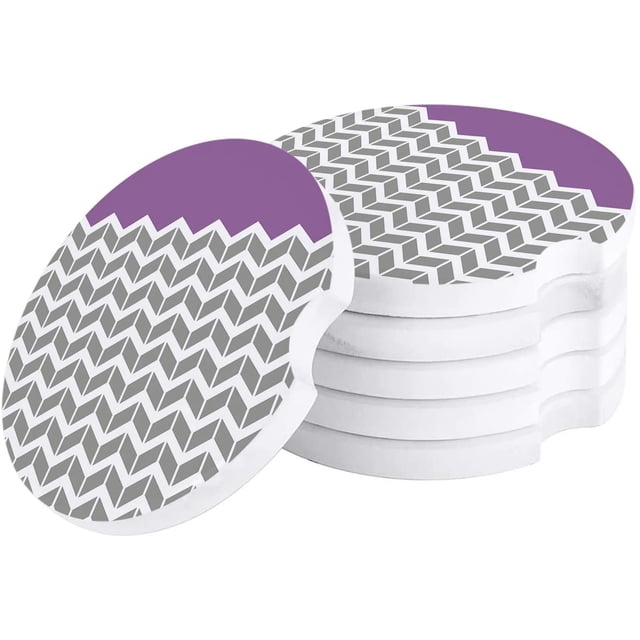RYLABLUE Geometric Purple Abstract Herringbone Pattern Set of 4 Car Coaster for Drinks, Absorbent Ceramic Stone Coasters Cup Mat with Cork Base for Home Kitchen Room Coffee Table Bar Decor