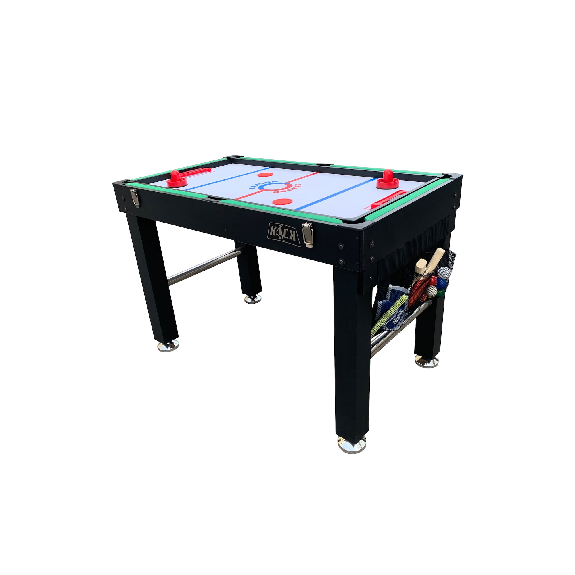 KICK Quad 48″ 4-in-1 Multi Game Table (Black) - Combo Game Table Set - Foosball, Billiards/Pool, Glide Hockey and Table Tennis for Home, Game Room, Friends and Family!