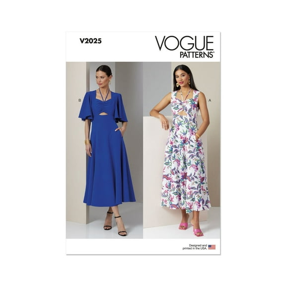 Vogue Sewing Pattern 2025 - Misses' Dress with Sleeve Variations, Size: B5 (8-10-12-14-16)