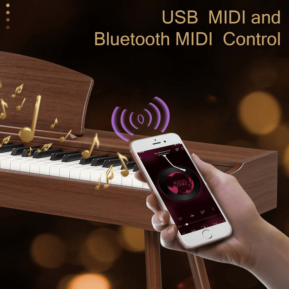 Tcbosik 88-Key Home Full Weighted Digital Piano with Stand and Headphone for All Experience Levels, Beginner, Keyboard with Triple Pedals, Black & Walnut