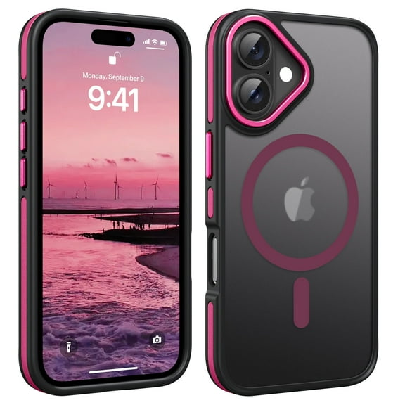 VENINGO Magnetic Phone Case for iPhone 16 Plus Compatible with Mag-safe,Translucent Matte Shockproof Scratch Resistant Phone Case,Hot Pink