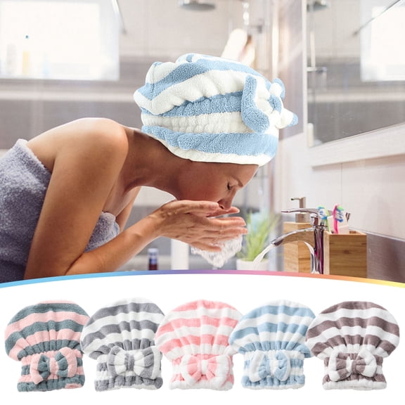 Velvet Bow Microfiber Hair Drying Cap Towel | Super Absorbent Striped Shower Wrap, Quick Dry Head Cover for Wet Hair, Soft Cozy Fleece, No-Drip, Easy to Use, Machine Washable, Ideal for Home Spa &