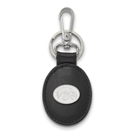 - Iowa Black Leather Oval Key Chain (Sterling Silver)