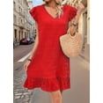thumbnail image 6 of Summer Dresses for Women V Neck Cap Sleeve Ruffle Hem Smock Short Dress Red XS, 6 of 8