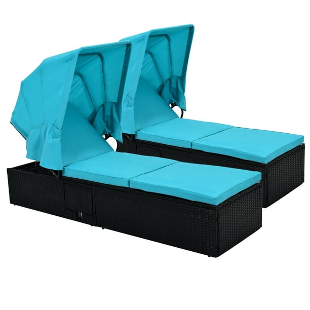 Piscis Double Chaise Lounge Outdoor Lounges With Cushion Canopy And Cup Table Wicker Chairs For Backyard Yard Patio Pool 76 8 Inch Com Piscis Double Chaise Lounge Outdoor, Double Chaise Lounge Chair Cover