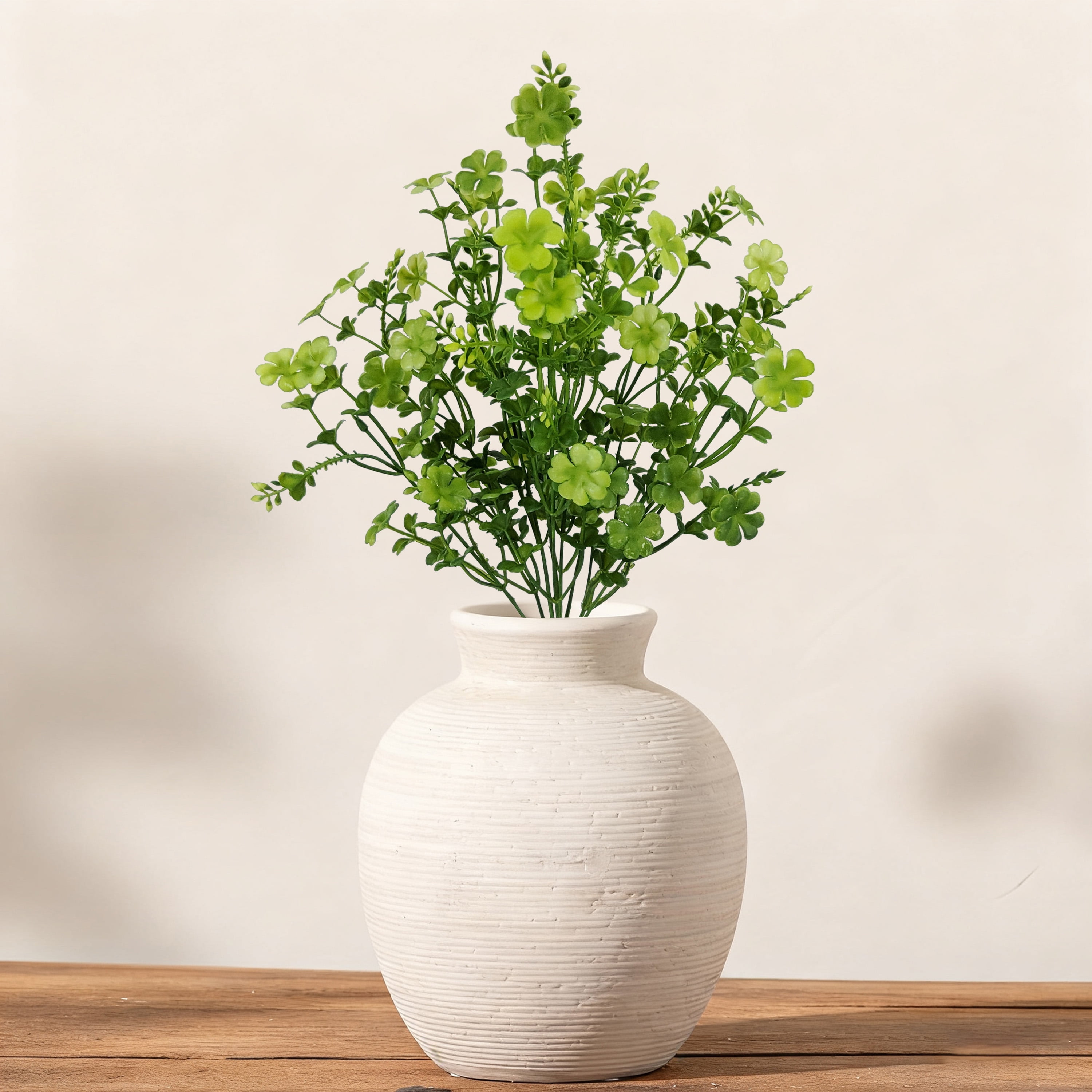 clover-green ⭐︎造花アレンジ 白 グリーン　高さ約50cm Mainstays Indoor 19 in Artificial Polyester 4-Leaf Clover Bush